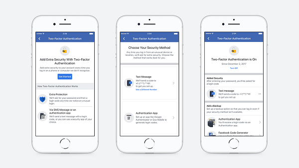 A Facebook korszerűsítette a beállítási folyamatot, amely lehetővé teszi a felhasználók számára a két tényező engedélyezését, és feleslegessé tette a telefonszám regisztrálását a fiók biztonsága érdekében.