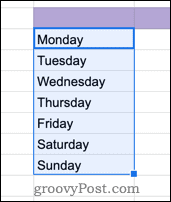 A hét napjai a Google Táblázatokban