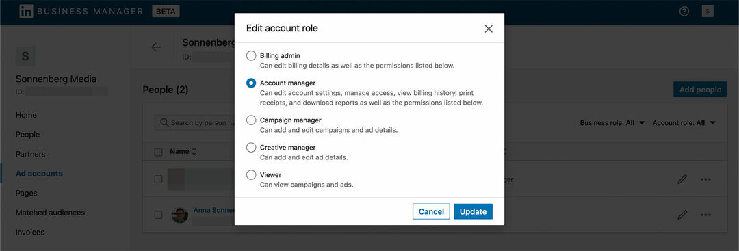 how-to-get-started-linkedin-business-manager-add-ad-accounts-edit-account-role-update-13. lépés