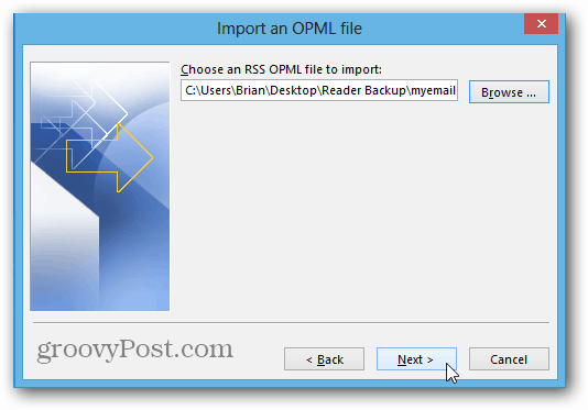 OPML varázsló importálása