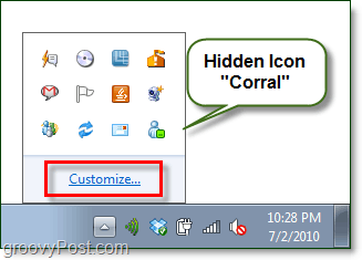 a Windows 7 rejtett ikonjával