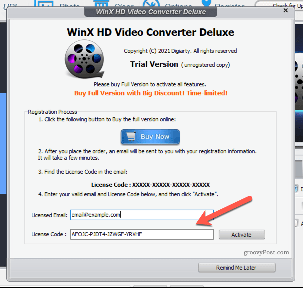 WinX Video Converter licenc hozzáadása