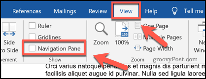 A navigációs ablak engedélyezése a Microsoft Word programban