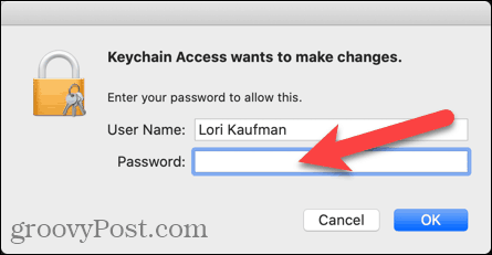 Írja be a felhasználónevet és a jelszót a Kulcstartó eléréséhez