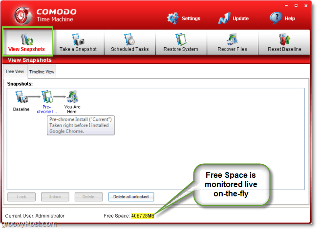 figyelje meg szabad HDD helyét menet közben a comodo időgéppel