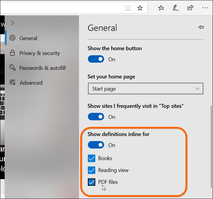 Microsoft Edge beállítások szótára