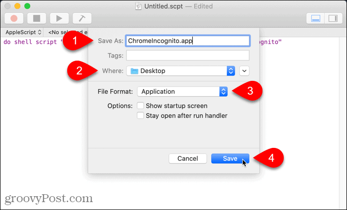 Mentse a szkriptet alkalmazásként a Mac rendszerre