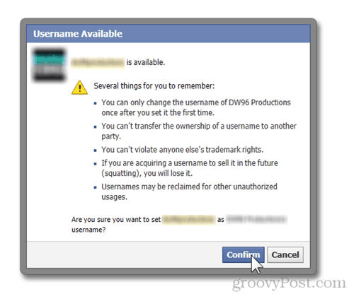 facebook oldal felhasználónév elérhető dolgok emlékezni figyelmeztetések url megerősítést