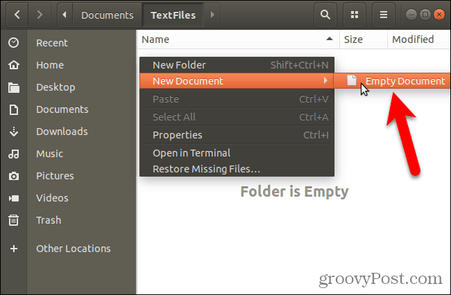 Hozzon létre egy új, üres dokumentumot a Nautilus-ban az Ubuntu Linuxban
