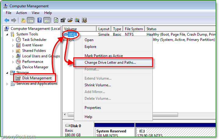 a lemezkezelő szolgáltatás segítségével adja meg a meghajtó betűjelének megváltoztatása párbeszédpanelt a Windows 7 rendszerben
