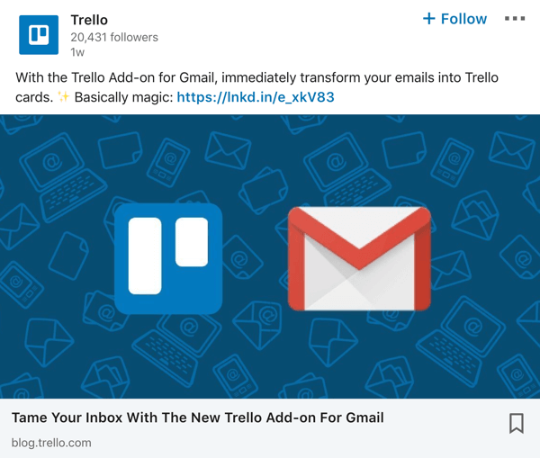 Trello LinkedIn cégoldali példa.
