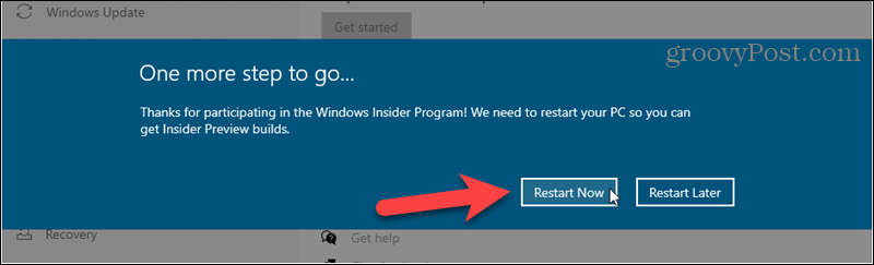 Indítsa újra a Windows Insider buildekre való regisztráció befejezéséhez