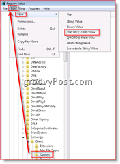 Windows Registry Editor, amely lehetővé teszi az e-mailek helyreállítását az Inbox for Outlook 2007 Dword alkalmazásban