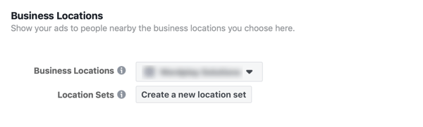 Lehetőség új helyszínkészlet létrehozására a Facebook üzleti hirdetéséhez.