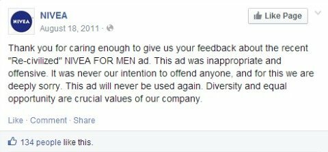 nivea bocsánatkérés facebook frissítés