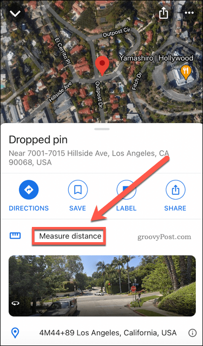 A Google Maps mérje a távolság gombot a mobilon