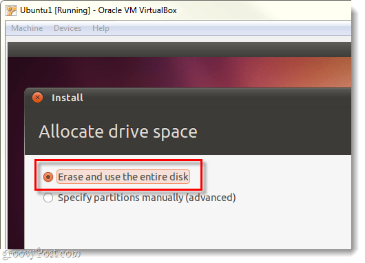 törölje és használja a teljes lemezt az ubuntu alkalmazáshoz