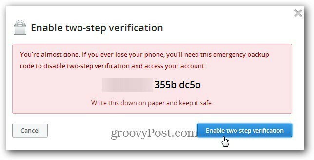 A Dropbox kétlépcsős azonosításának engedélyezése