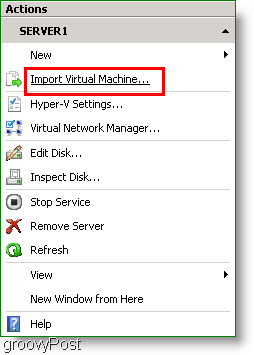 A Hyper-V Manager virtuális gép importálása