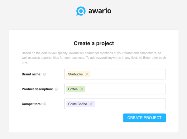 Az Awario használata a közösségi média hallgatásához, 1. lépés: hozzon létre egy projektet.