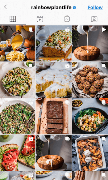 a @rainbowplantlife instagram hírcsatornájának példaképe, amely vegán ételeket mutat be mély, gazdag hangokban