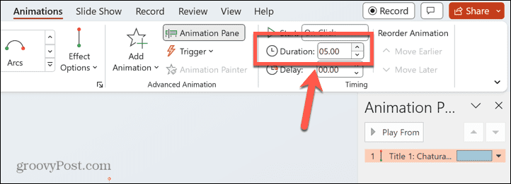 powerpoint animáció időtartama