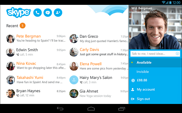 Az Android Skype 4.4 új tabletta megjelenésű