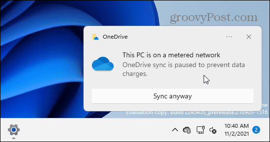 OneDrive mért kapcsolati korlátozás üzenet