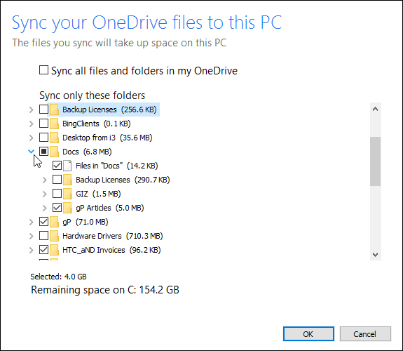 Hogyan válasszuk ki a OneDrive mappák szinkronizálását a Windows 10 ablakban
