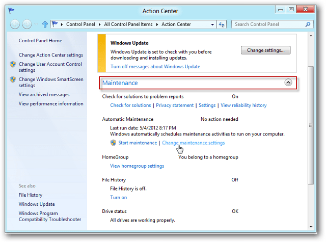 A Windows 8 automatikus karbantartásának használata