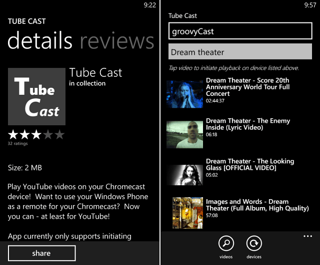 Tube Cast a Windows Phone 8-hoz