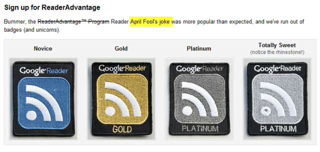 A Google Reader 2010. április bolondos olvasói előnyei