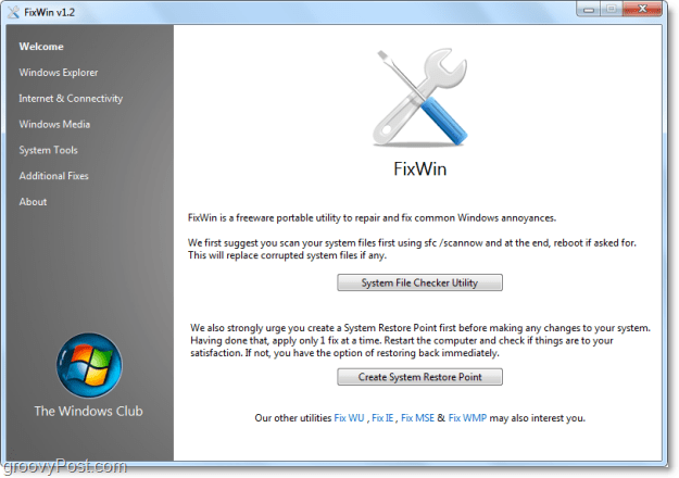 Javítsa ki a Windows 7 gyakran felmerülő 50 problémáját a FixWin használatával [groovyReview]