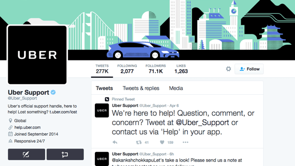 Az Ubernek külön Twitter kezelője van az Uber támogatáshoz.