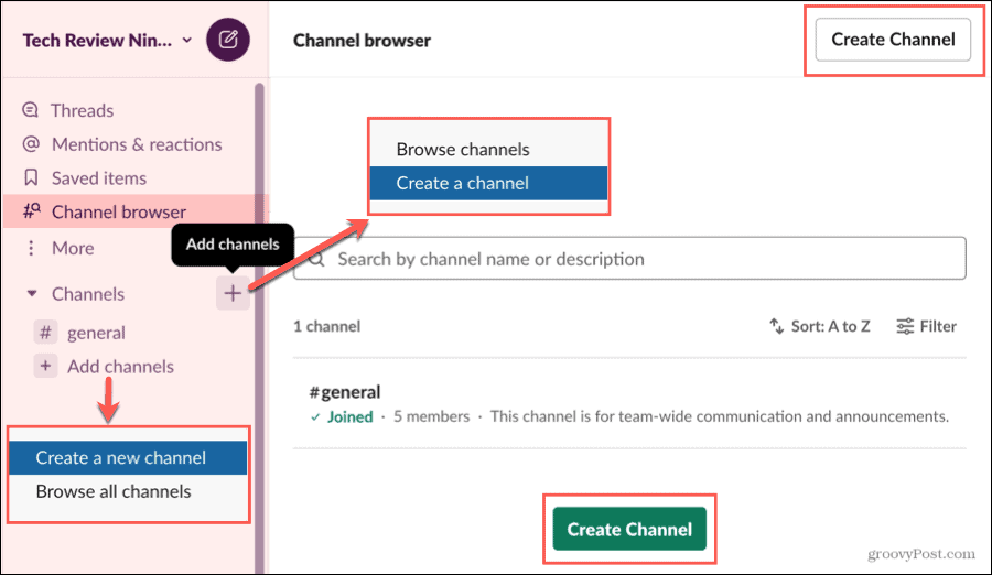 Hozzon létre egy csatornát a Slack Channel böngészőben