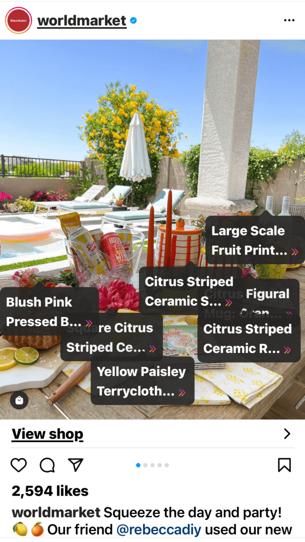 egy Instagram-körhintabejegyzés képe vásárolható címkékkel