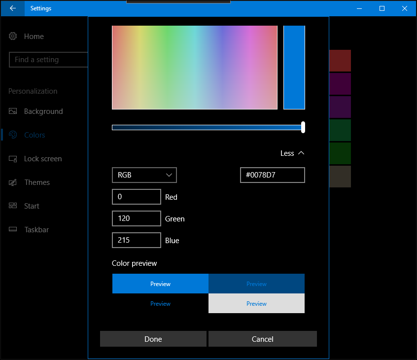 A Windows 10 alkotói frissítik a személyre szabott színeket