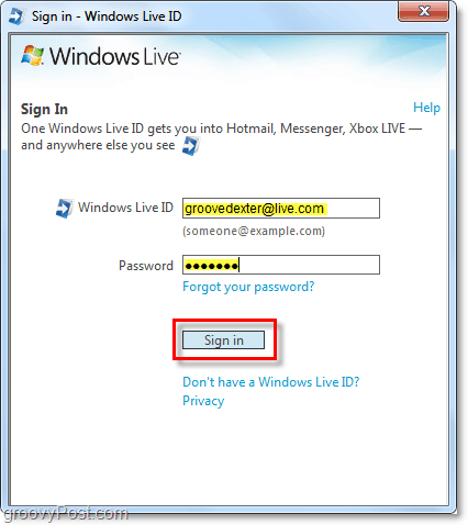 jelentkezzen be automatikusan a Windows Live-ba egy Windows 7-fiókkal