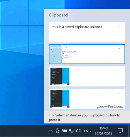 A Windows 10 vágólap panel