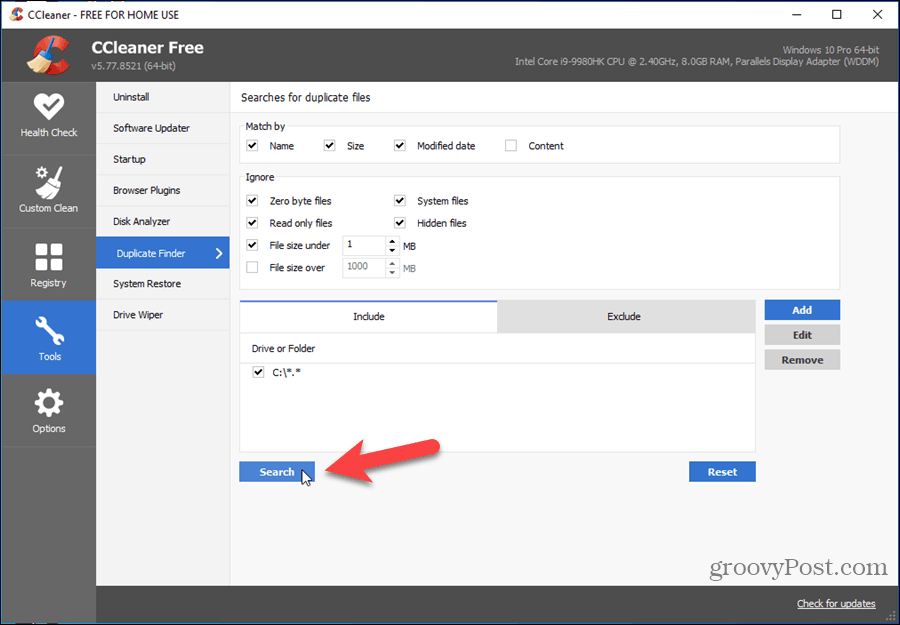 Ismétlődő kereső a CCleaner alkalmazásban