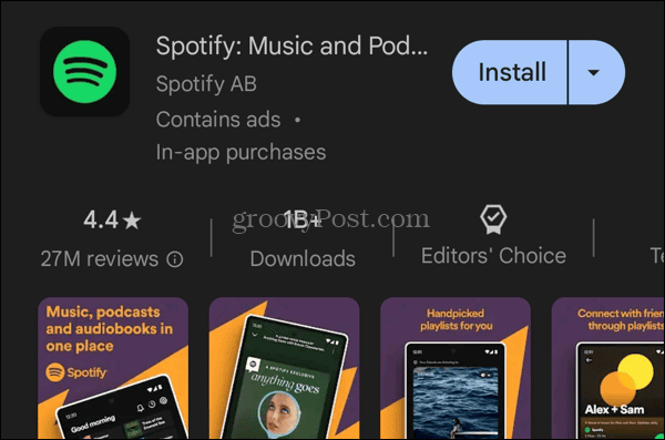 Telepítse a Spotify alkalmazást a Google Play Áruházból