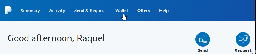 Kattintson a PayPal Wallet fülre