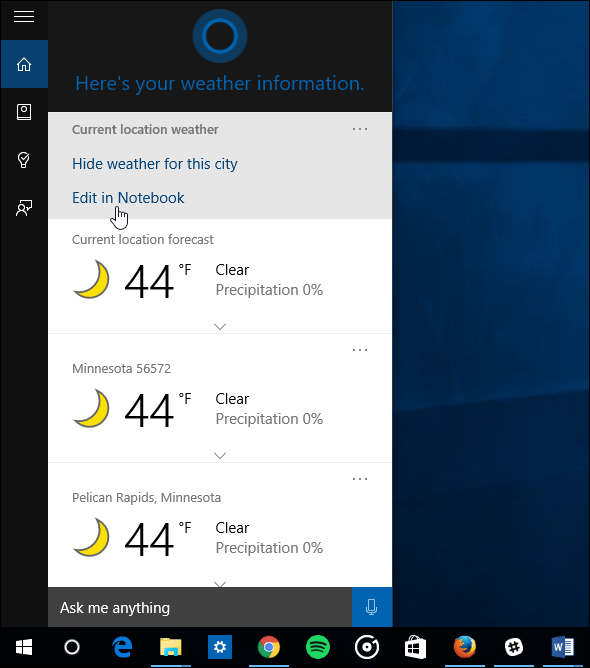 Windows 10 tipp: Készítse el a Cortana időjárási mutatóját több város számára