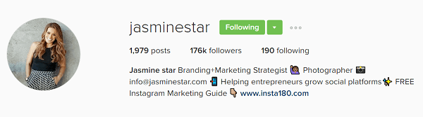 Jasmine Star Instagram-profiljának életrajza bemutatja értékét.